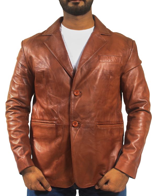 Mens Brown Leather Blazer