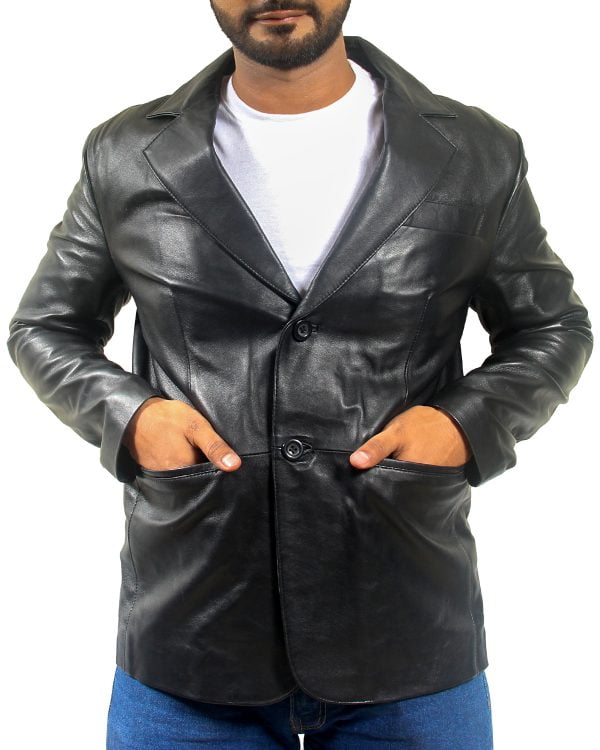 Mens Black Leather Blazer