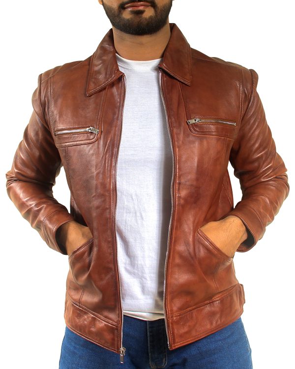 Mens Trucker Brown Leather Jacket