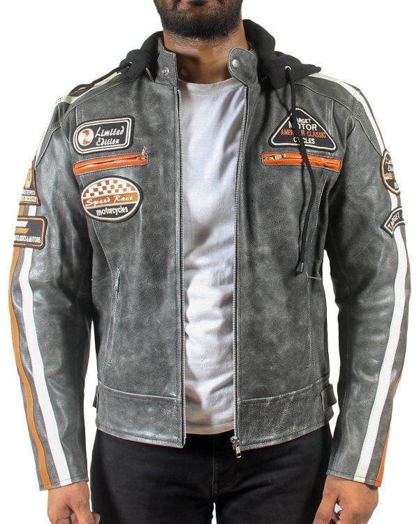 Mens Retro Padded Leather Motorcycle Jacket