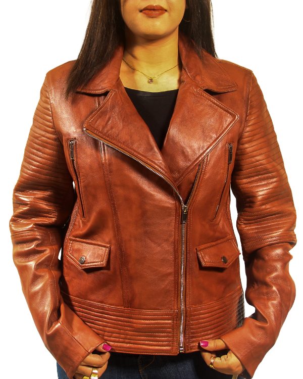 Women Asymmetrical Biker 1 Brown Leather Jacket