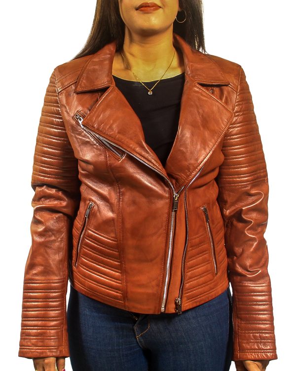 Women Asymmetrical Biker 3 Brown Leather Jacket