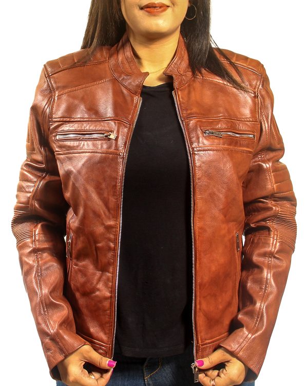 Women Cafe Racer Brown Leather Jacket