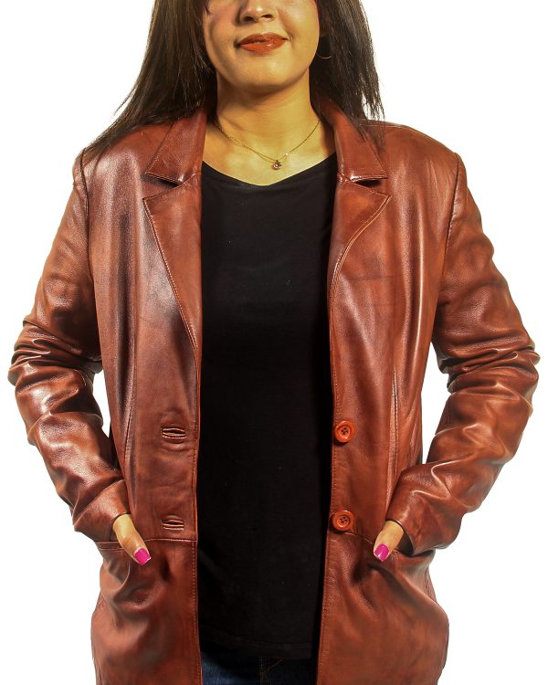 Women Brown Leather Blazer