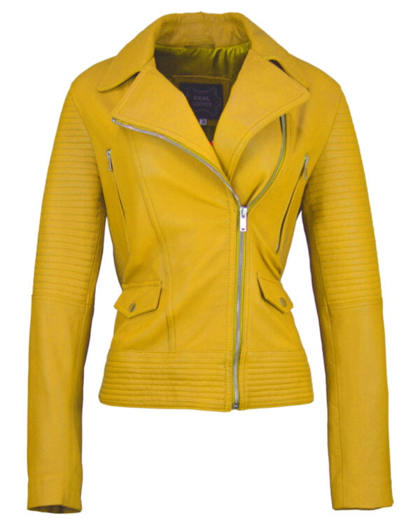 Women Asymmetrical Biker 1 Yellow Leather Jacket