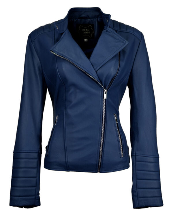 Women Asymmetrical Biker 2 Blue Leather Jacket