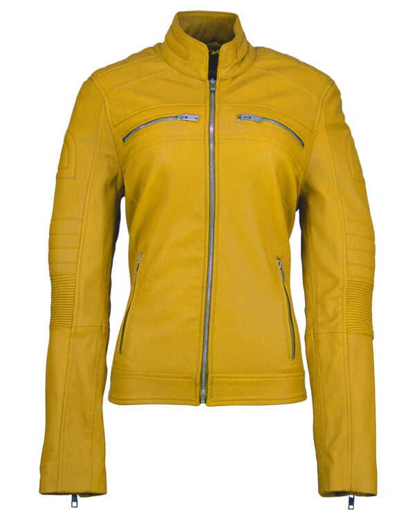 Women Cafe Racer Yellow Leather Jacket