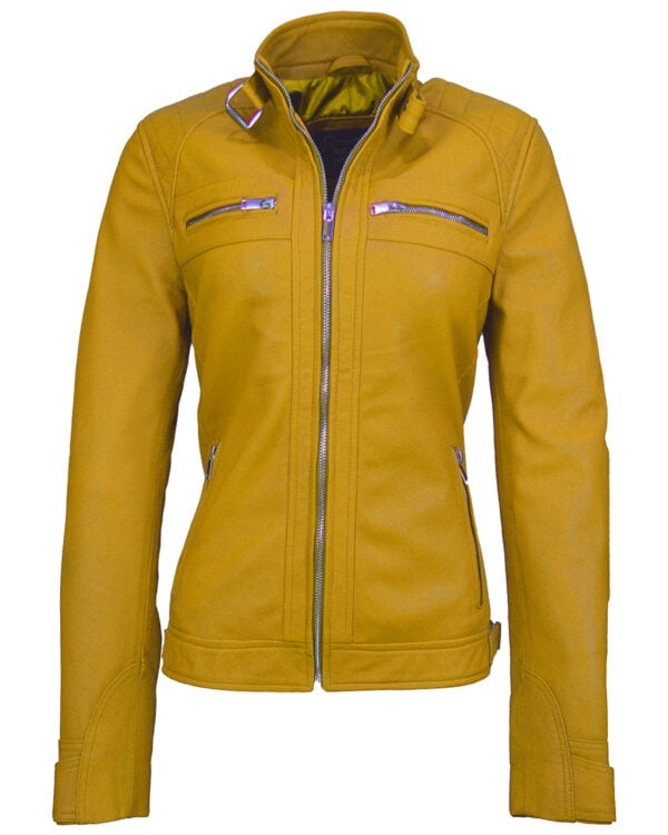 Women Classic Yellow Leather Jacket