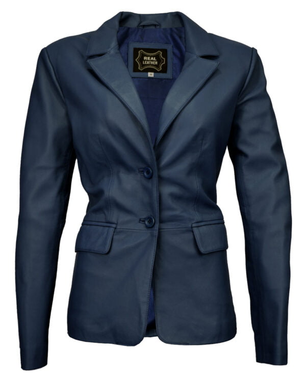 Women Blue Leather Blazer