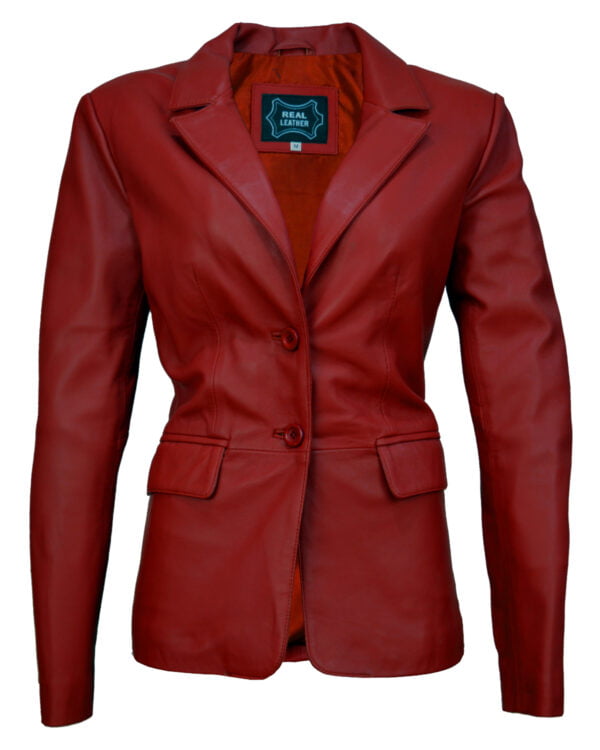 Women Red Leather Blazer