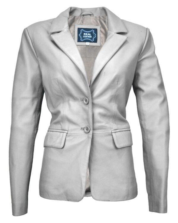 Women White Leather Blazer