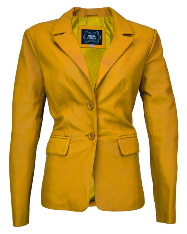 Women Yellow Leather Blazer